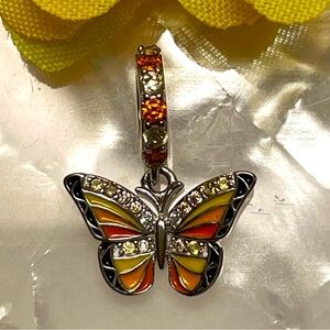 Bracelet Charm for Pandora Butterfly Orange & Yellow with Rhinestones S925